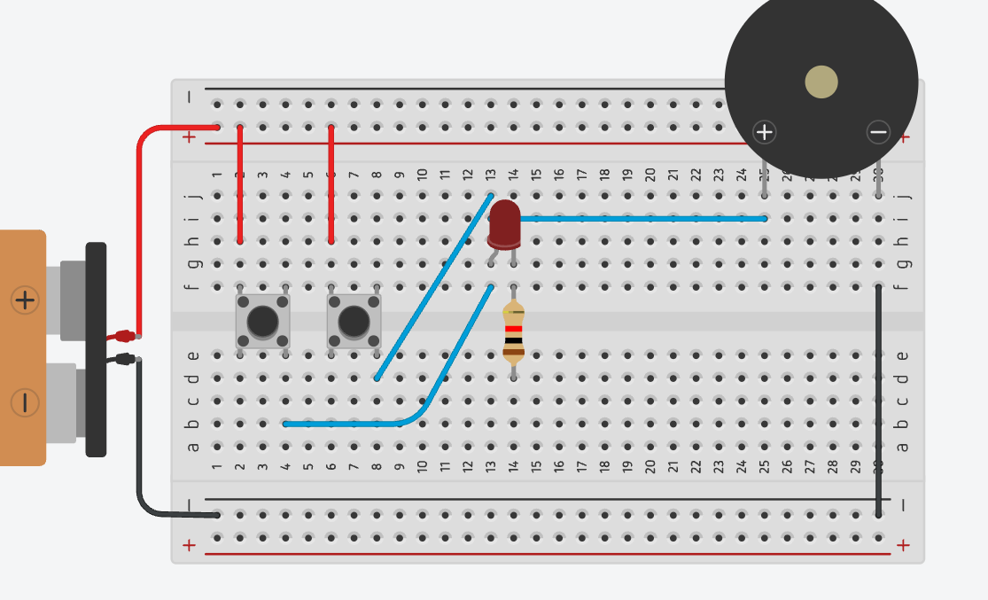 The completed Any-Door Alarm circuit on the breadboard