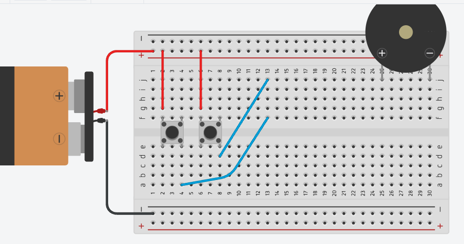 Placing the buzzer at the top-right of the breadboard