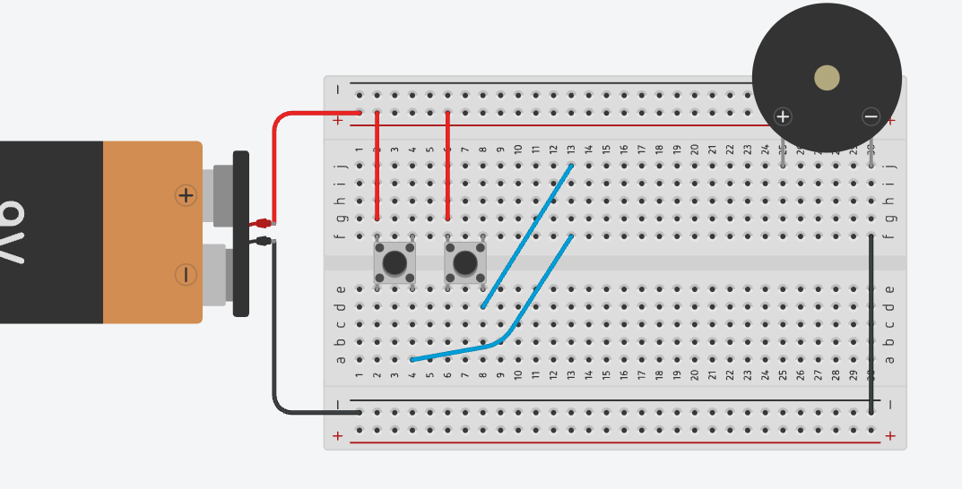 Grounding the buzzer's negative leg with a black jumper wire